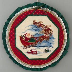 Holiday Santa and Reindeer Quilted Hoop Wall Art
